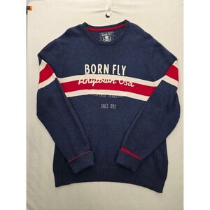 Born Fly Sweater Crewneck 2XL Blue Red White Anytown USA Streetwear Hip Hop